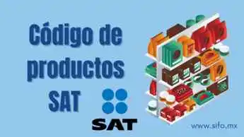 Imagen de estante de productos con texto de productos SAT